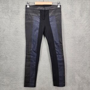 Theory Paneled‎ Leather Pants Black Blue Slim Fit Stretch Womens Size 8
